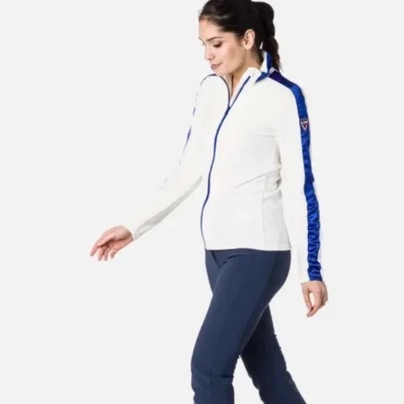 Rossignol White Velour & Blue Satin Stripe Zip Up Track Jacket Sweatshirt Medium - Picture 4 of 13